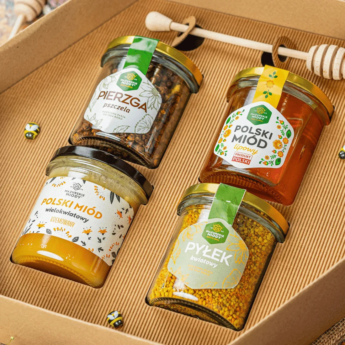 Zestaw prezentowy 2 Miody 400g, Pierzga 200 g i Pyłek kwiatowy 200 g